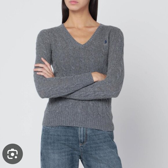 Polo Ralph Lauren V-Neck Plaited Cable Cashmere Sweater - Picture 1 of 10